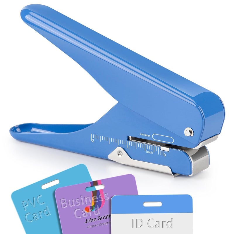 IMLIKE Handheld Badge Slot Hole Punch: Slot Puncher for PVC ID Card, Business Card, Name Tag and Luggage Tag, 19/32" x 5/32" Hole, All Metal Construction - Image 1